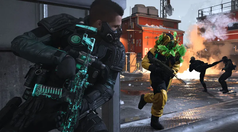 Modern Warfare 3 Soap MacTavish leaning up against wall while holding gun. Opponents are running around in the background while fire burns on the floor