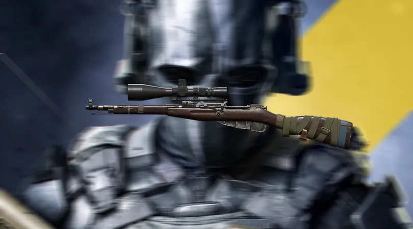 XDefiant M44 sniper rifle on blurred blue and yellow background