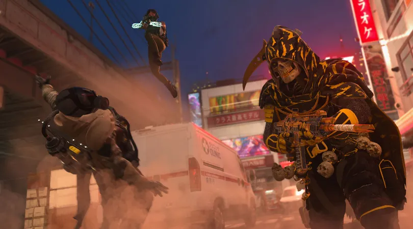 Image of Modern Warfare 3 players playing a Havoc Match. Smoke surrounds players holding weapons with an enemy flying in mid-air