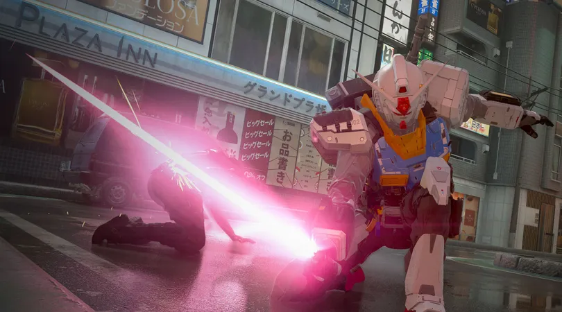 Call of Duty Gundam skin firing laser beam next to player crawling on their knees