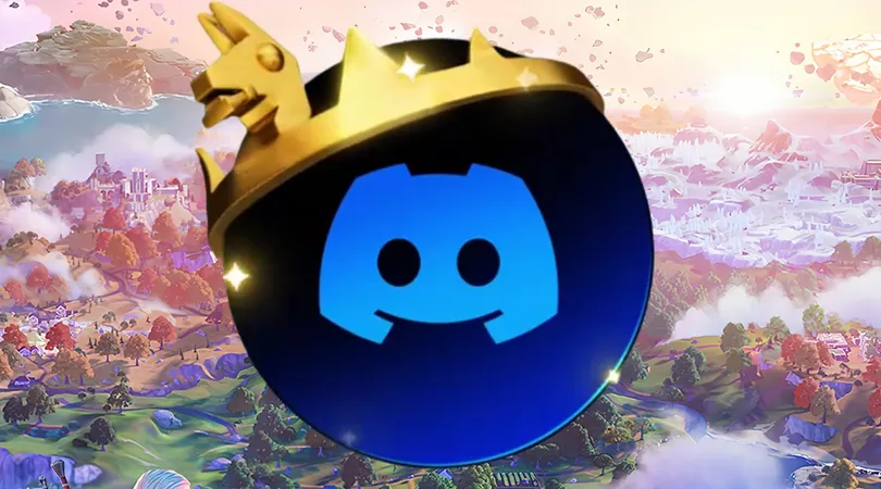 Fortnite x Discord Crown avatar dectoration logo in front of a Fortnite Chapter 4 Season 1 wallpaper